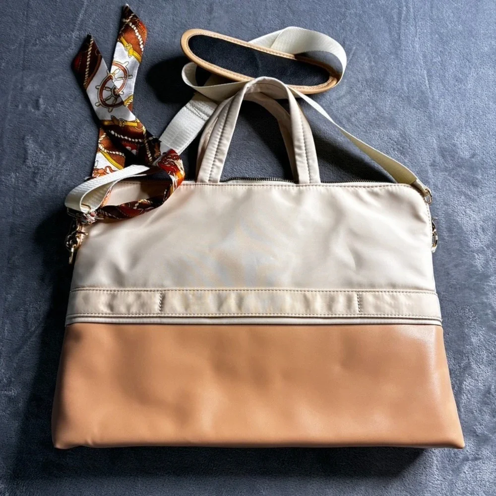 Messenger Bag Laptop Computer Briefcase‎ 16x11 Padded Ivory Tan Faux Leather